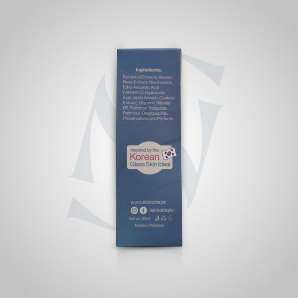 Blue skincare product packaging with text on a white background