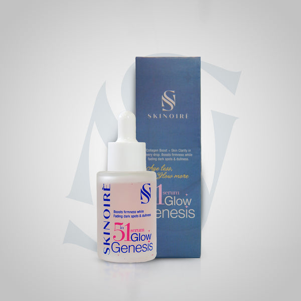 Skinoire serum bottle and packaging on a light gray background