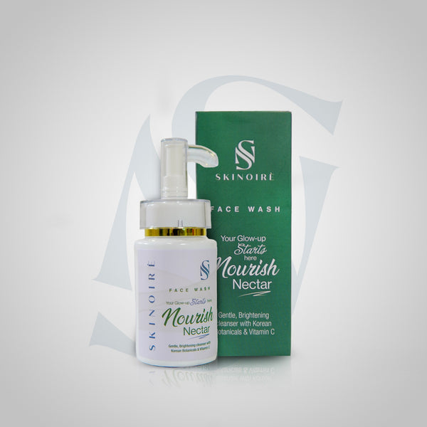Skinoire Nourish Nectar face wash bottle and packaging on a white background