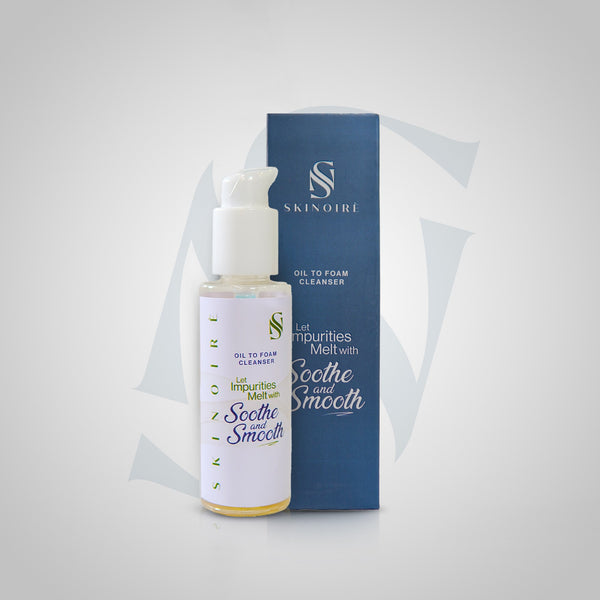 Skincare bottle and packaging with 'Skinoire' branding 